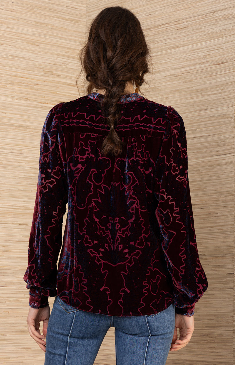 Kailey Velvet Top, color-Wine