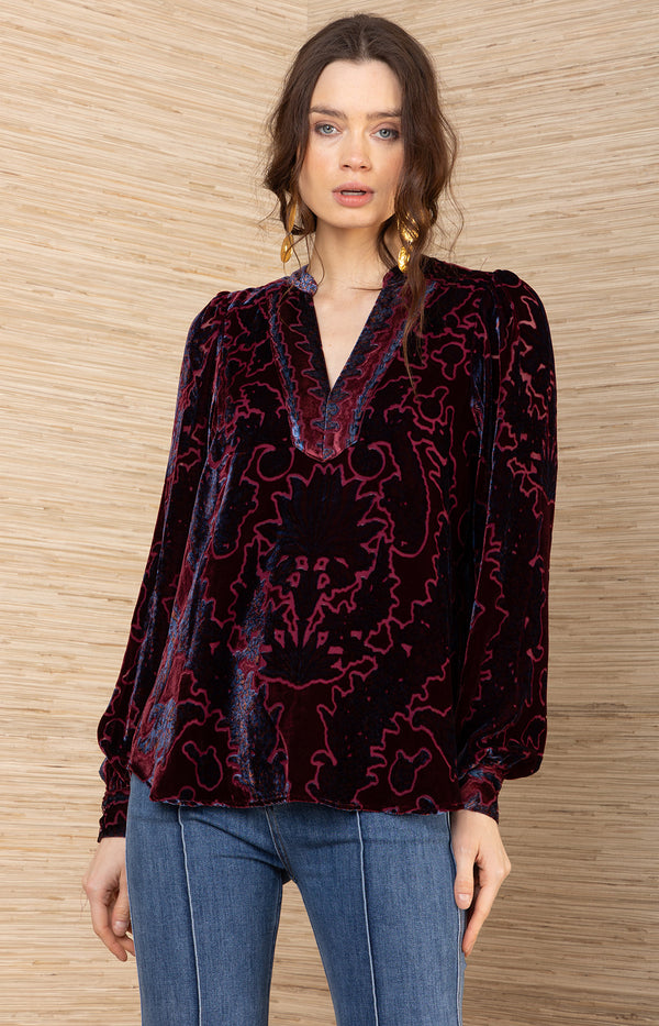 Kailey Velvet Top, color-Wine