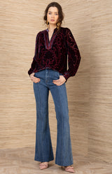 Kailey Velvet Top, color-Wine