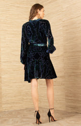 Crystal Velvet Dress, color-Navy