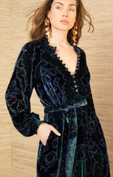 Crystal Velvet Dress, color-Navy