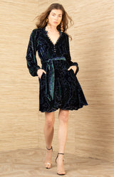 Crystal Velvet Dress, color-Navy