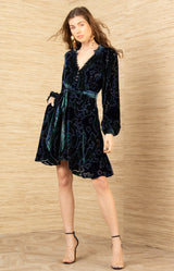 Crystal Velvet Dress, color-Navy