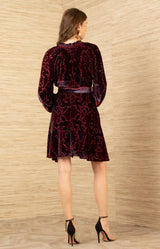 Crystal Velvet Dress, color-Wine