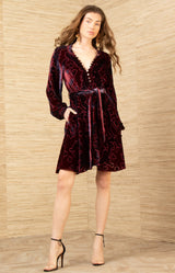 Crystal Velvet Dress, color-Wine