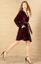 Crystal Velvet Dress, color-Wine