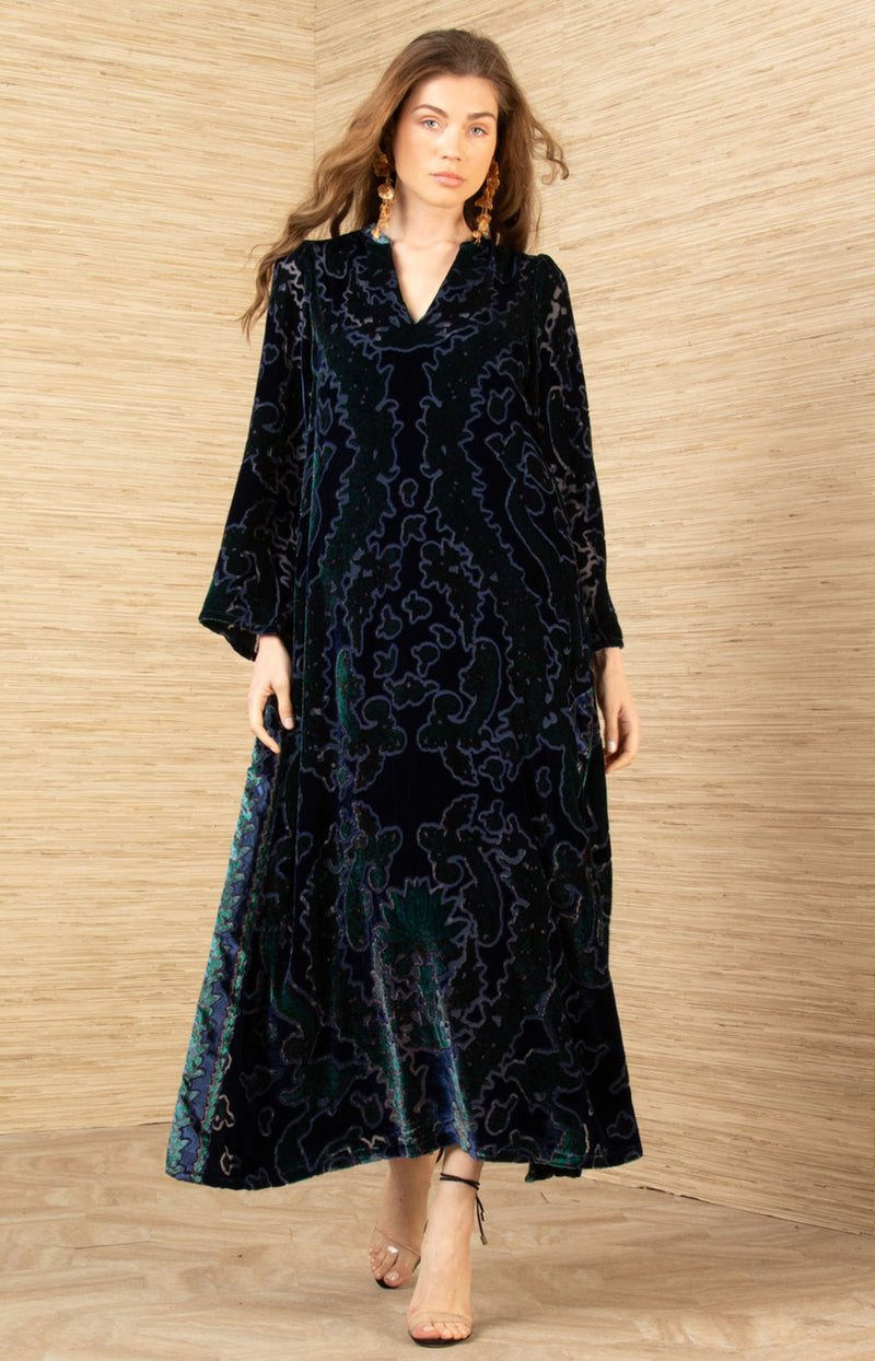 Emberlynn Velvet Dress, color-Navy