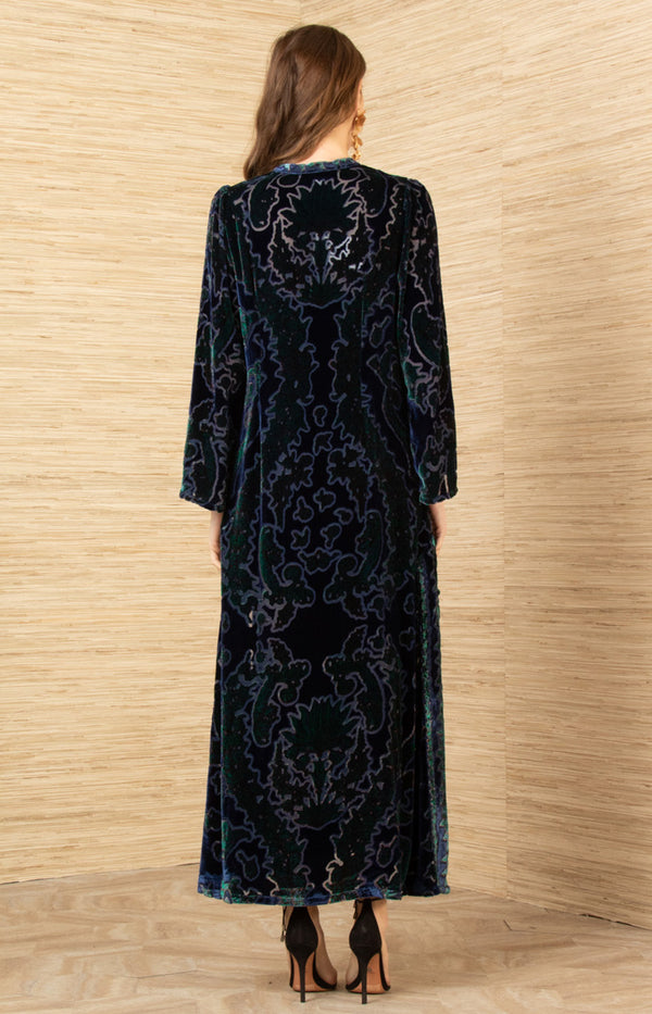 Emberlynn Velvet Dress, color-Navy