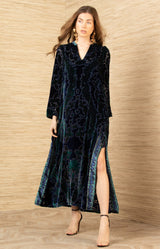 Emberlynn Velvet Dress, color-Navy