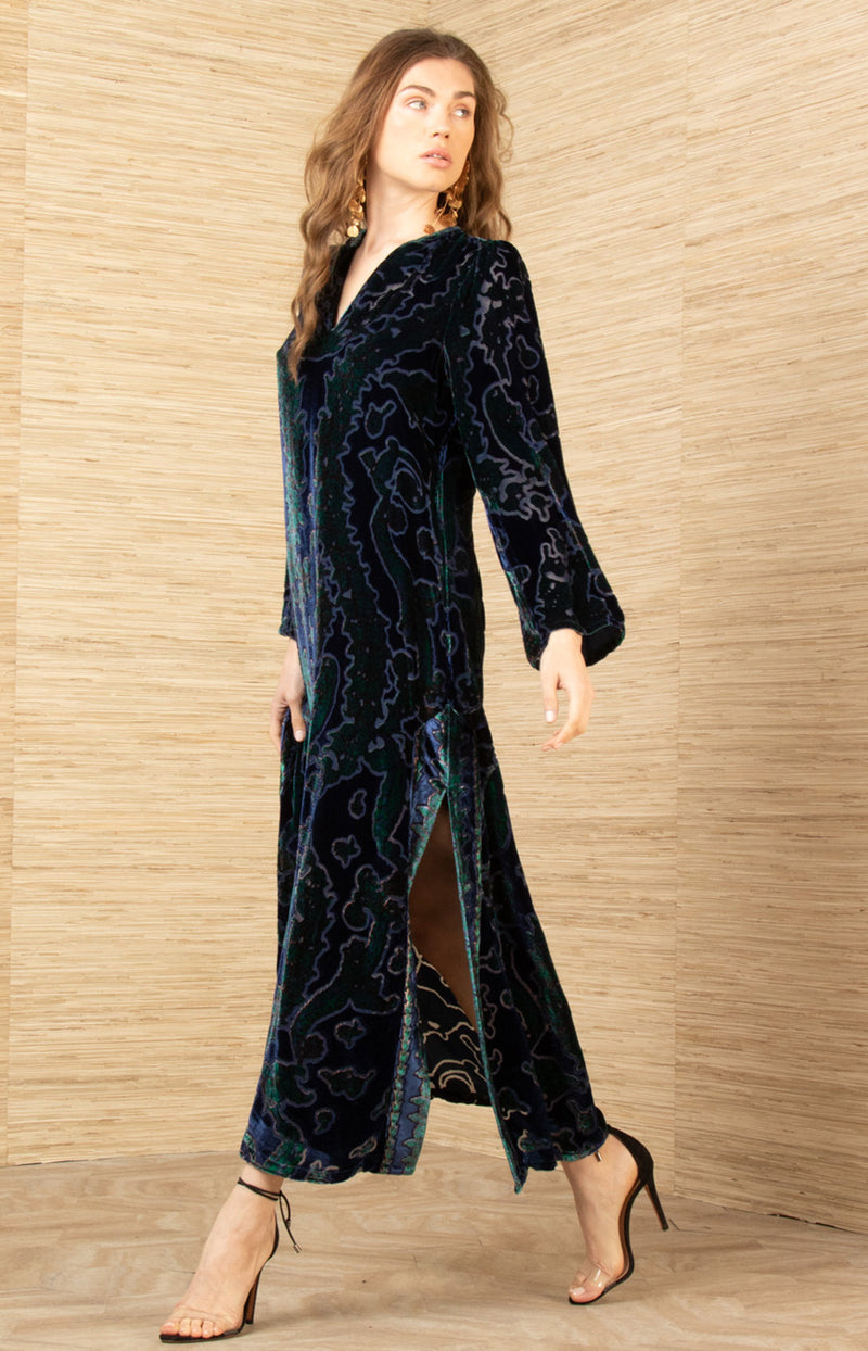 Emberlynn Velvet Dress, color-Navy