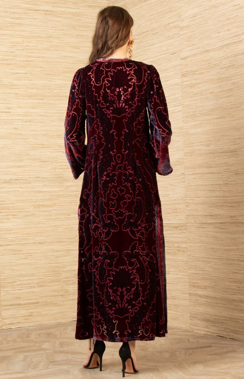 Emberlynn Velvet Dress, color-Wine
