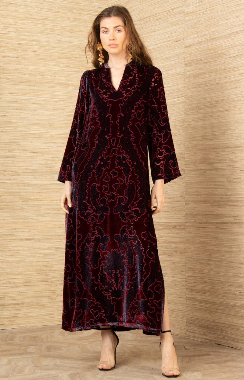 Emberlynn Velvet Dress, color-Wine