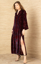 Emberlynn Velvet Dress, color-Wine