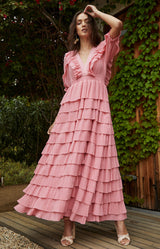 Aulelei Chiffon Solid Dress, color-Pink