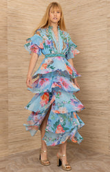 Itzayana Chiffon Maxi Dress, color-Blue