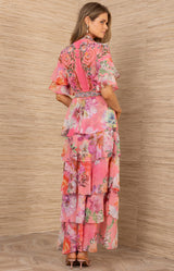 Itzayana Chiffon Maxi Dress, color-Coral