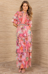 Itzayana Chiffon Maxi Dress, color-Coral