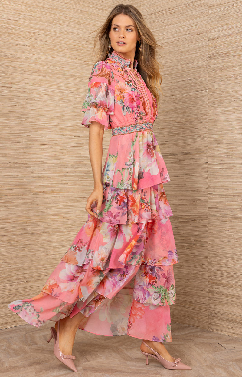 Itzayana Chiffon Maxi Dress Ivory / S