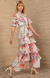 Itzayana Chiffon Maxi Dress, color-Ivory