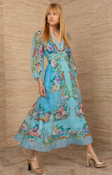 Frida Organza Maxi Dress, color-Blue