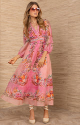 Frida Organza Maxi Dress, color-Coral