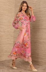 Frida Organza Maxi Dress, color-Coral