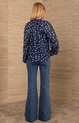 Jaylene Silk Top, color-Navy