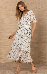 Kiera Chiffon Dress, color-Ivory