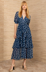 Kiera Chiffon Dress,color-Navy