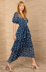 Kiera Chiffon Dress,color-Navy