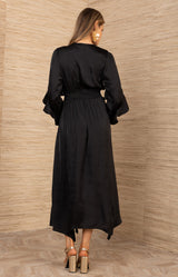 Kamilah Charmeuse Dress, color-Black