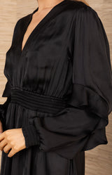 Kamilah Charmeuse Dress, color-Black