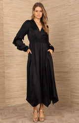 Kamilah Charmeuse Dress, color-Black