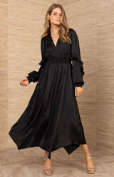 Kamilah Charmeuse Dress, color-Black