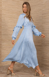 Kamilah Charmeuse Dress, color-Blue