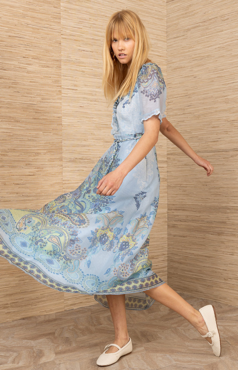 princess polly baby blue dress FLORAL PRINT ORGANZA DRESS - Ecru / Blue