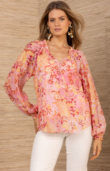 Nataly Colton Voile Top, color-Coral