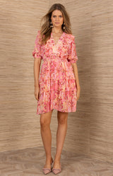 Zoya Chiffon Dress, color-Coral