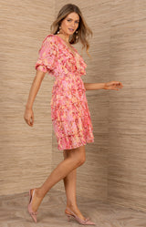 Zoya Chiffon Dress, color-Coral