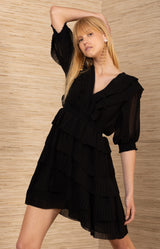 Soya Chiffon Solid Dress, color-Black