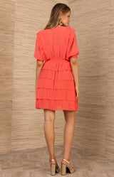 Soya Chiffon Solid Dress, color-Coral