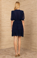 Soya Chiffon Solid Dress, color-Navy