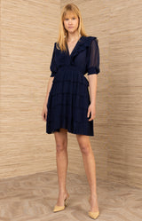 Soya Chiffon Solid Dress, color-Navy