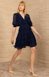 Soya Chiffon Solid Dress, color-Navy
