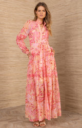 Meghan Chiffon Dress, color-Coral