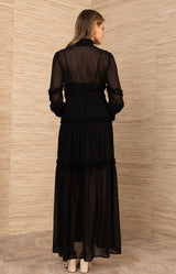 Meghan Chiffon Solid Dress, color-Black