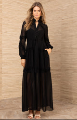 Meghan Chiffon Solid Dress, color-Black