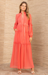 Meghan Chiffon Solid Dress, color-Coral