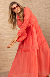 Meghan Chiffon Solid Dress, color-Coral