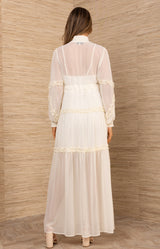 Meghan Chiffon Solid Dress, color-Ivory